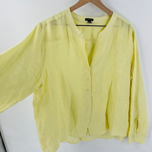 Ann Taylor Linen Button Down Shirt Top Blouse Yellow Long Sleeves Size XXL - Picture 7 of 8